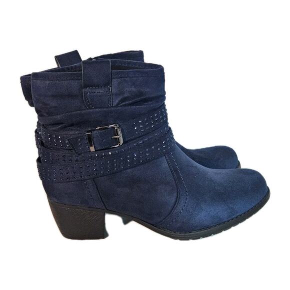 VJH Comfort Blue Suede Boots Womens Sz 8.5 Slouchy Dress Zip Booties Memory Foam - Picture 1 of 14